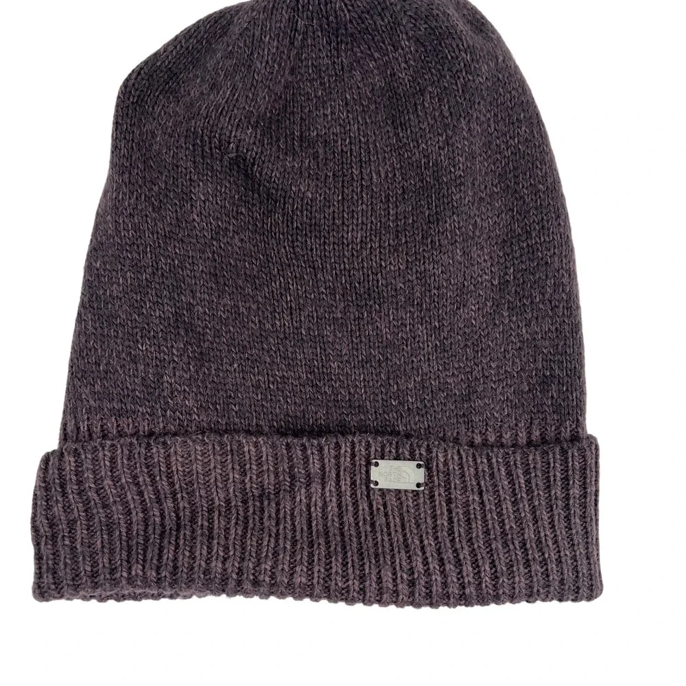 The‎ North Face Womens Marled Knit Cuffed Beanie Purple Metal Logo  One Size